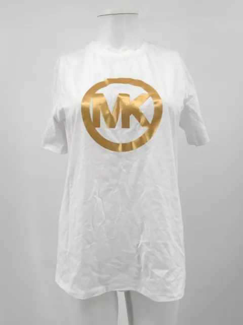 Michael Kors Top T shirt White gold Logo Sz L NEW NWT N164