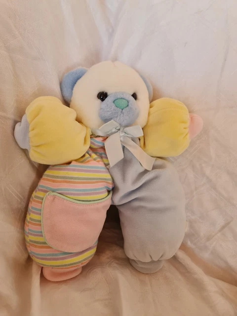 Doudou Peluche Carrefour Ours Bleu Blanc Jaune Rose Tbe 33 Cm Ancien Modèle