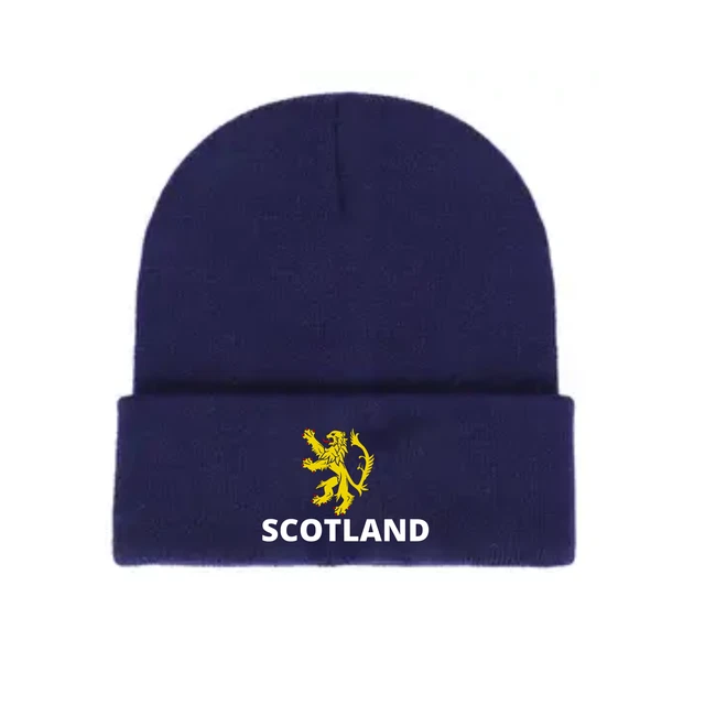 Navy Blue Knit Cap With Thistle Fidra Scotland Navy Blue Beanie