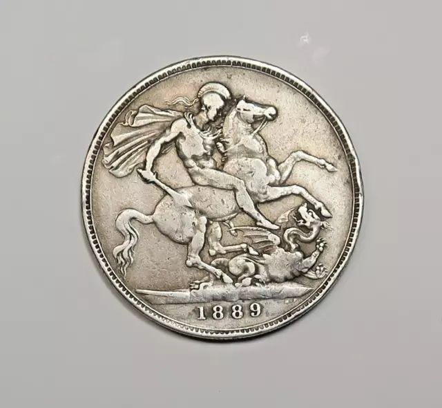 Great Britain :  Crown  1889.  Queen  Victoria.  0.9250 Silver.