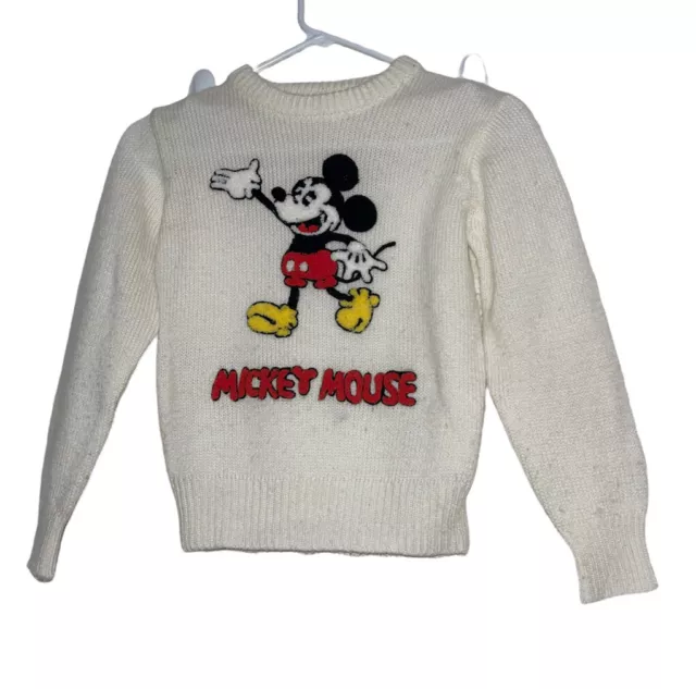 Vtg Childrens Disney Character Fashions Sweater Sz 9-10 White Knit Mickey *READ*