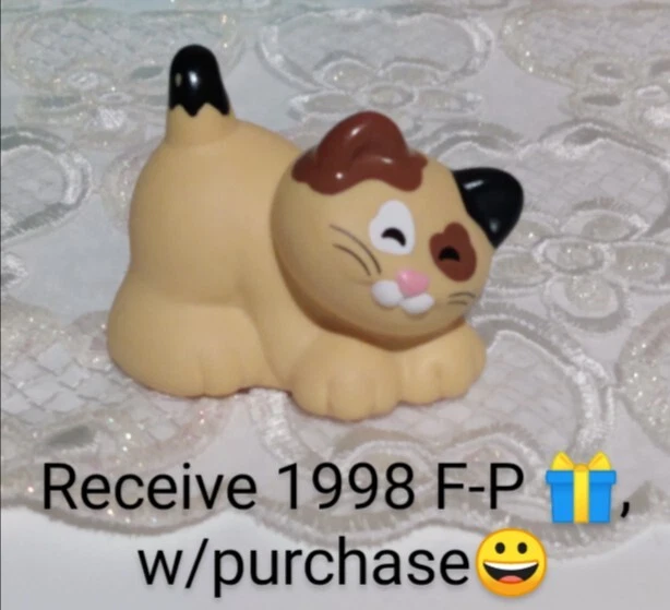 Vintage Fisher Price 1998 Little People Calico Tan Kitty Cat Kitten, Dollhouse