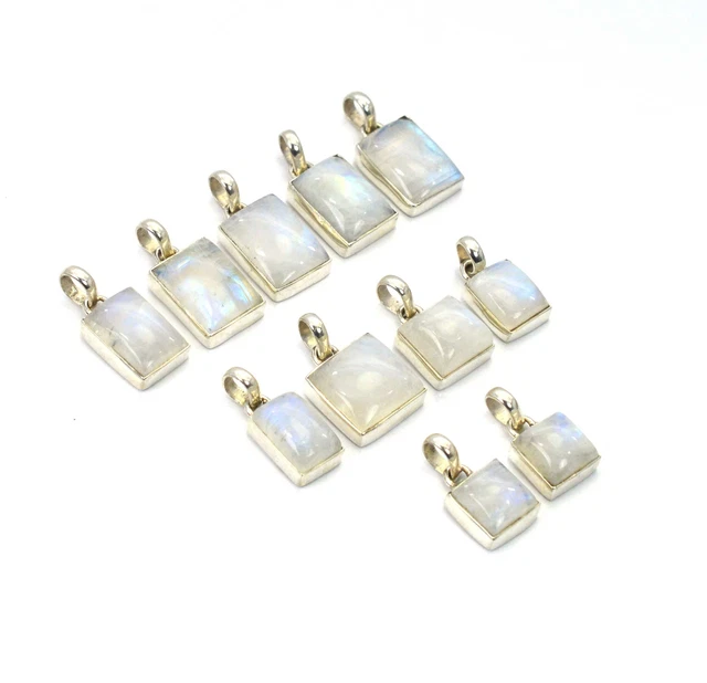 WHOLESALE 11PC 925 SOLID STERLING SILVER WHITE RAINBOW MOONSTONE PENDANT LOT o58