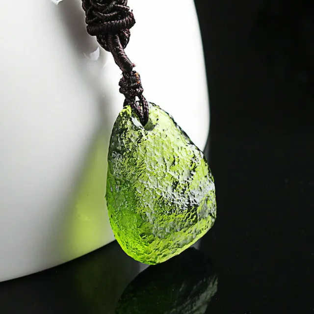 Natural Green Moldavite Aerolites Crystal Stone Pendant Energy Chakra Necklace