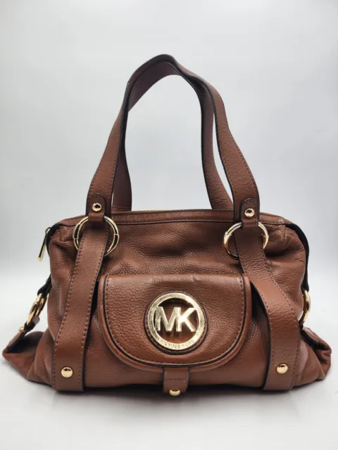 Michael Kors Fulton Luggage Brown Leather Shoulder Bag Satchel Tote