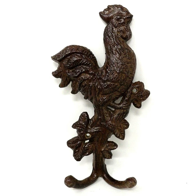 Cast Iron Rooster - Double Coat Hook - Wall Mount Hook - Rustic Decor