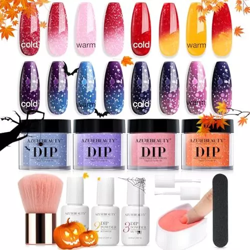 Kit de uñas en polvo de inmersión AZUREBEAUTY que cambia de color inicio otoño invierno 12 piezas Gli...
