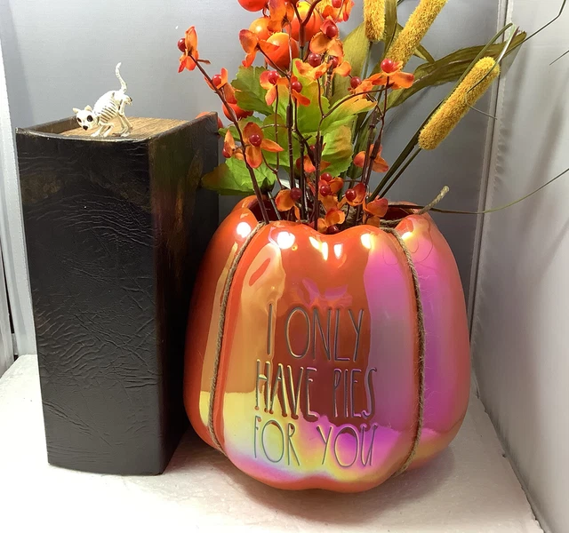 New Rae Dunn Halloween Orange Iridescent Pumpkin Planter Fall Decor