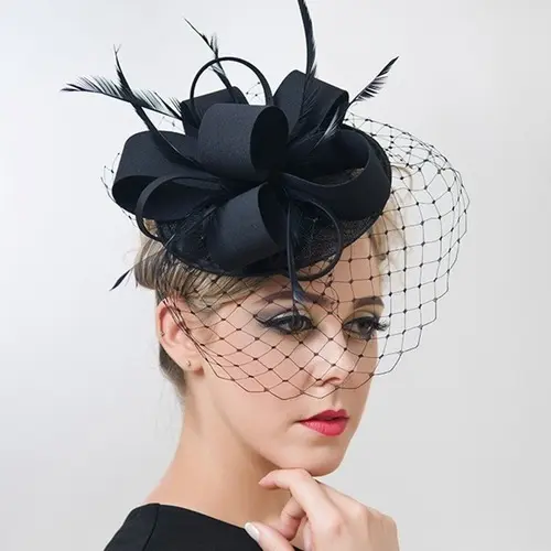 Women Hat Cocktail Wedding Party Headpiece Headwear Feather Hair Accessories