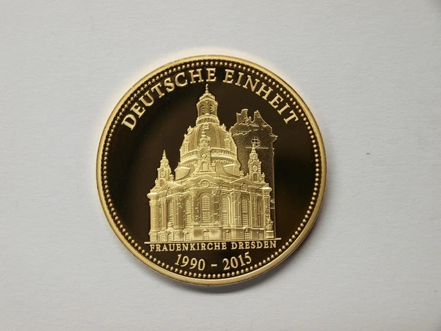 25 Jahre Deutsche Einheit Frauenkirche Medaille mit 24-Karat Gold-Auflage