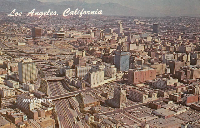 Postcard TnT Los Angeles Harbor Freeway & Wilshire Blvd Aerial view California