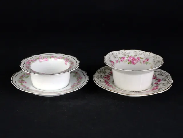 Antique Pink Roses Ramekins & Saucers 6 Sets, Mixed Limoges, Bavaria, Austria 2