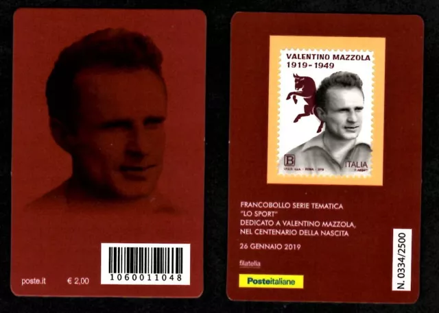 Italia 2019 - Valentino Mazzola , Torino Calcio - tessera filatelica