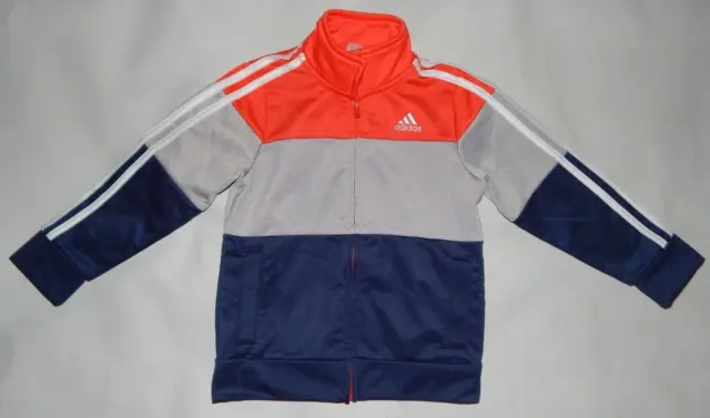 Adidas Boys Size 4T Orange/Gray/Blue Warm Up Track Jacket EUC