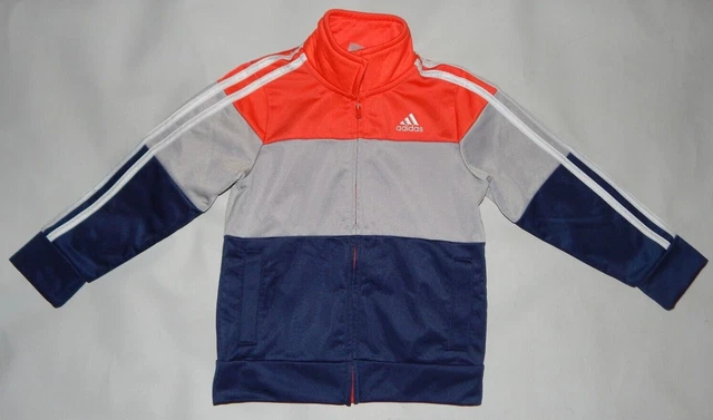 Adidas Boys Size 4T Orange/Gray/Blue Warm Up Track Jacket EUC