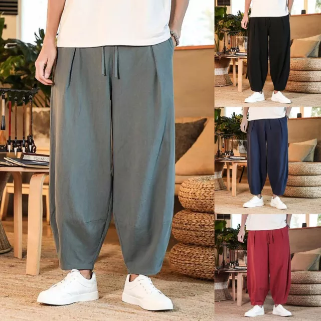 Pantalon en lin baggy ample pour hommes pantalon confortable style harem L 3XL