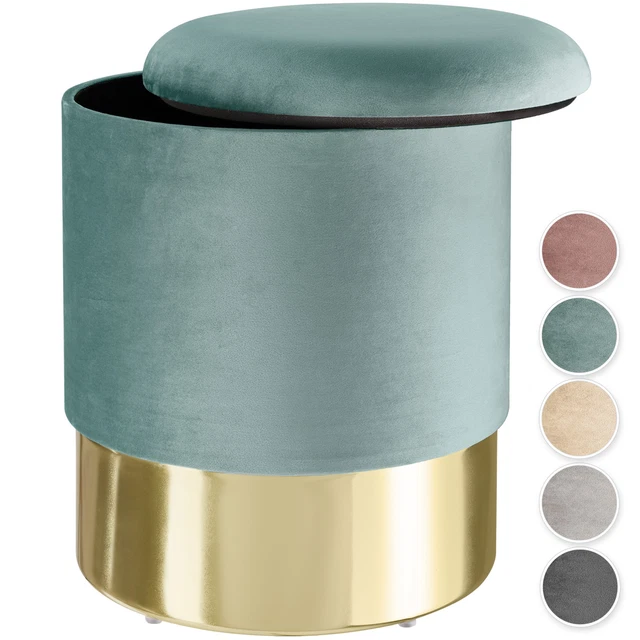 Sgabello Effetto Velluto Scomparto Pouf Rotondo Panche Base Acciaio Arredamento