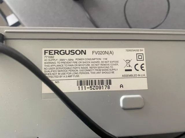 Ferguson FV020N VHS VCR Video Cassette Recorder Silver Genuine Tested Working 2