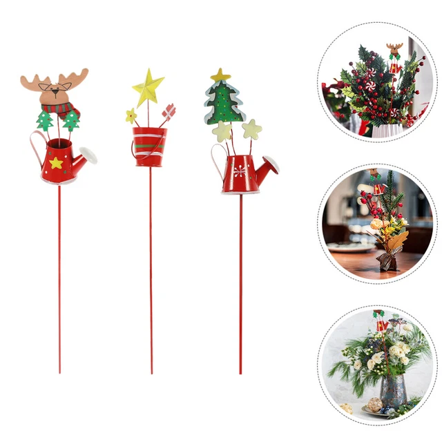 Piquet en métal de noël, 3 pièces, Pot de fleur de jardin, piquet en métal,