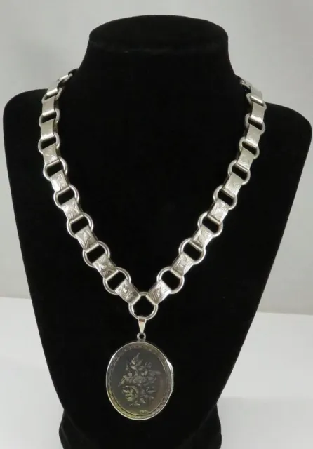 Sterling Silver Collar Book Chain & Keepsake Locket Floral Design Victorian Styl