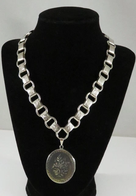 Sterling Silver Collar Book Chain & Keepsake Locket Floral Design Victorian Styl Sterling Silver Collar Book Chain & Keepsake Locket Floral Design Victorian Styl