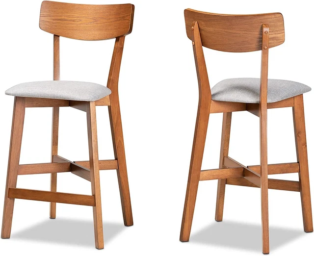 Baxton Studio Cameron Grey Walnut Brown Finished Wood 2-Piece Counter Stool Set