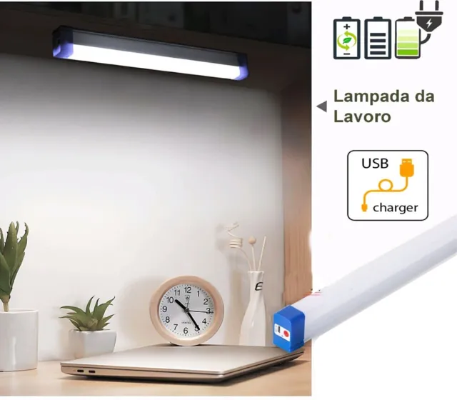 Lampada Emergenza LED Luce Fredda 17CM Batteria Ricaricabile Torcia  Portatile