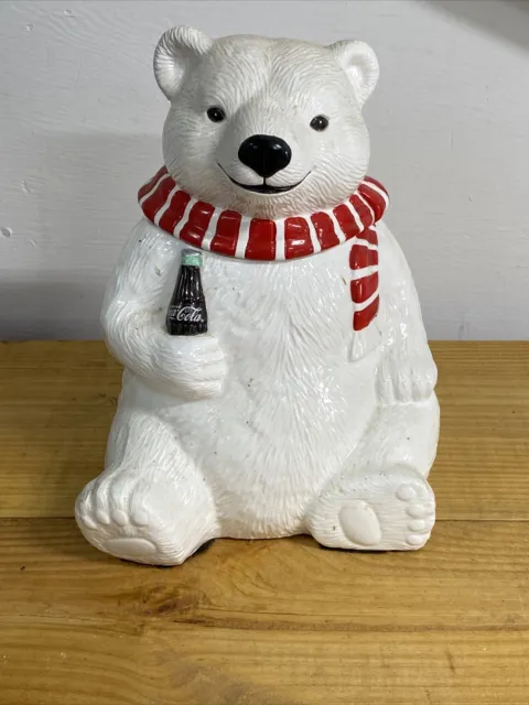 Coca-Cola Polar Bear Cookie Jar Ceramic 1994 'ALWAYS COOL' w/ a Coke Bottle