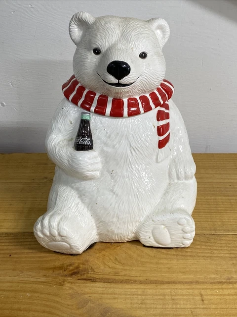 Coca-Cola Polar Bear Cookie Jar Ceramic 1994 'ALWAYS COOL' w/ a Coke Bottle