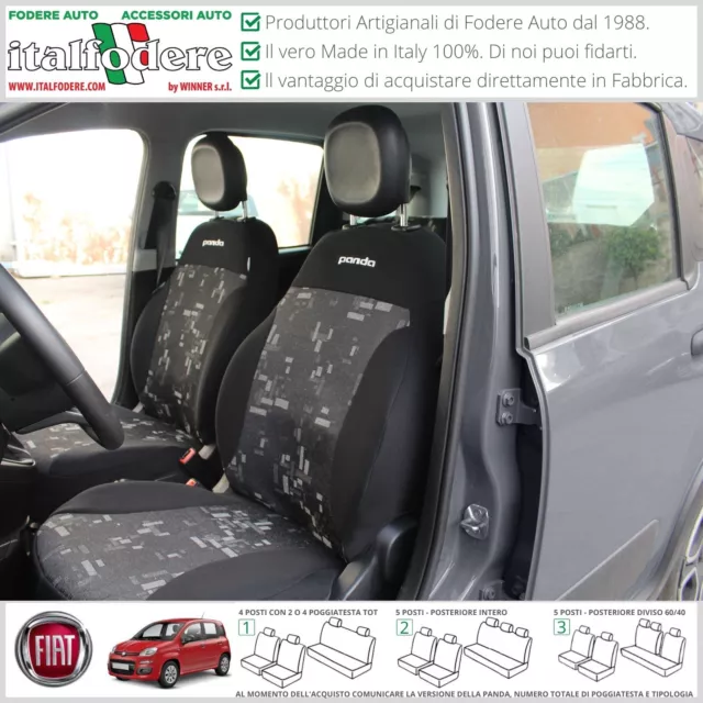 COPRISEDILI FIAT Panda 2012 in poi SU MISURA FODERINE COMPLETE Grigio/Nero