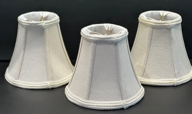 3 Clip On Lamp Shades Chandlier Cream Tone Bell Trimmed Edge 5 1/8"