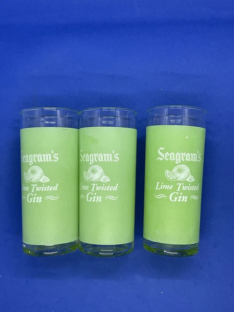Seagram's Lime Twisted Gin Collins Green Frost Bar Glass. Set Of 3.