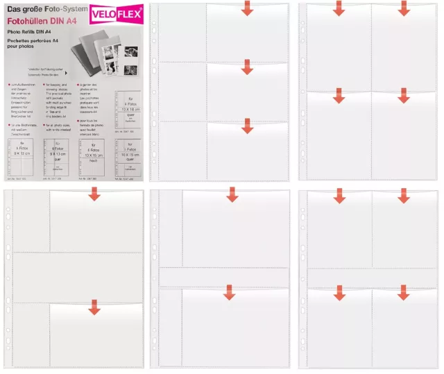 5x Veloflex Fotohüllen Fotosichthülle Sammelhülle in A4 Unterteilung zur Auswahl