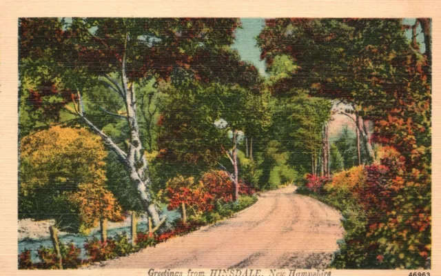 Vintage Postcard 1930's Greetings from Hinsdale New Hampshire Rural Road Scene