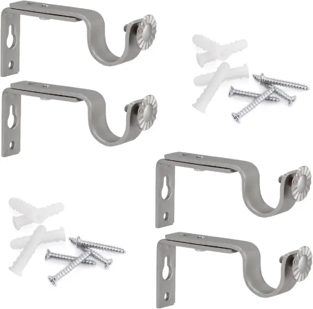 Heavy Duty Curtain Rod Brackets for 3/4 or 5/8 Inch Rod (Silver) (Set of 4)