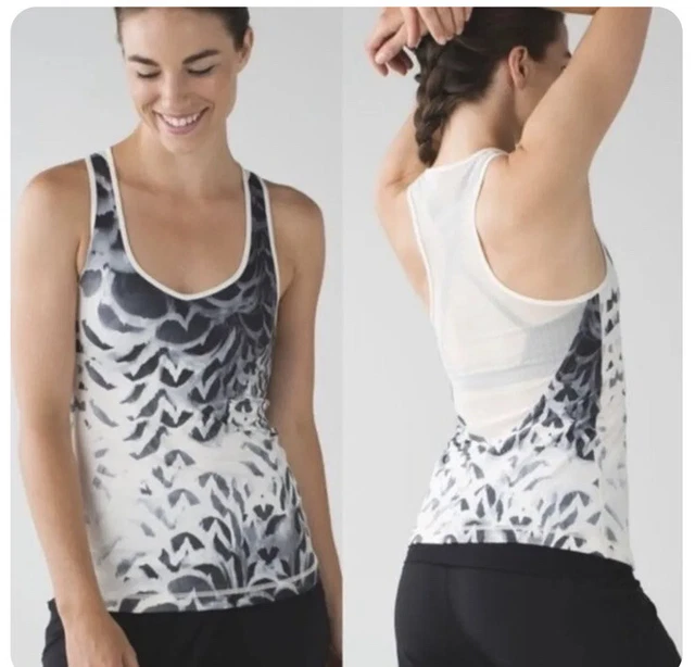 LULULEMON 6 DANCE TO YOGA TANK TOP PRETTY PLUME ANGEL WING BLACK Bra Mesh