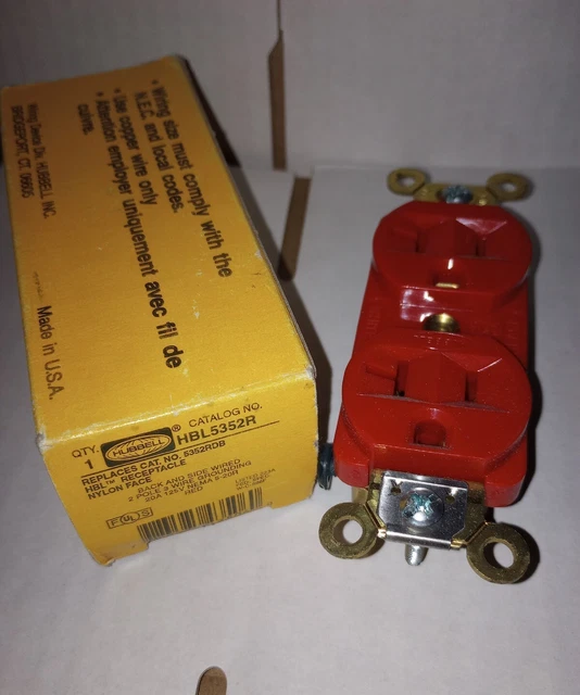 HUBBELL HBL5352R 20A 1252V NEMA 520R RED HEAVY DUTY DUPLEX RECEPTACLE
