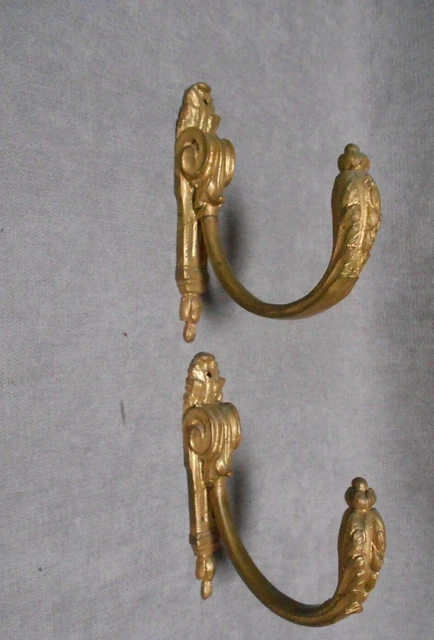 Pair Antique French Directoire Bronze Curtain Tie Backs Wall Hooks marked P.D 05