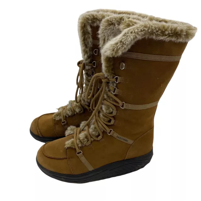 Skechers Shape Ups Boots Women's 9.5 Chestnut Faux Fur Leather Boots 11812 Skechers Shape Ups Boots Women's 9.5 Chestnut Faux Fur Leather Boots 11812