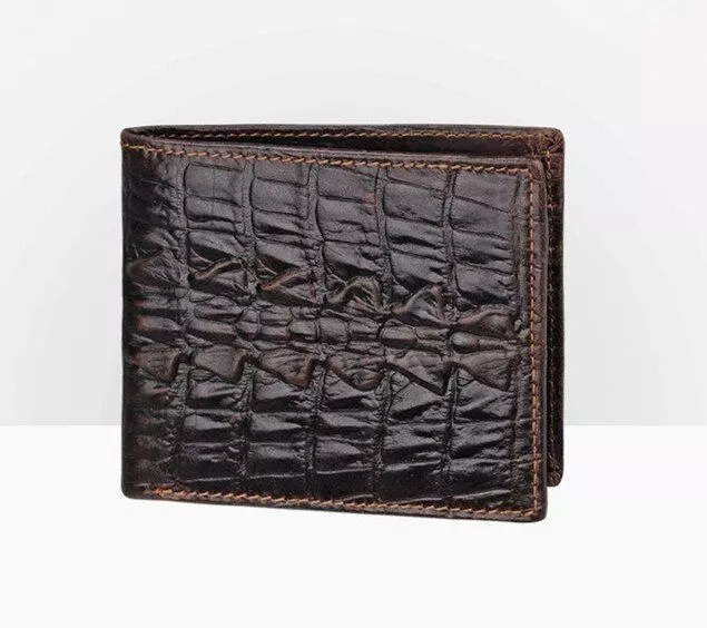 100% Genuine Leather Tail Skin Crocodile Alligator Brown Bifold Long Wallet Mens