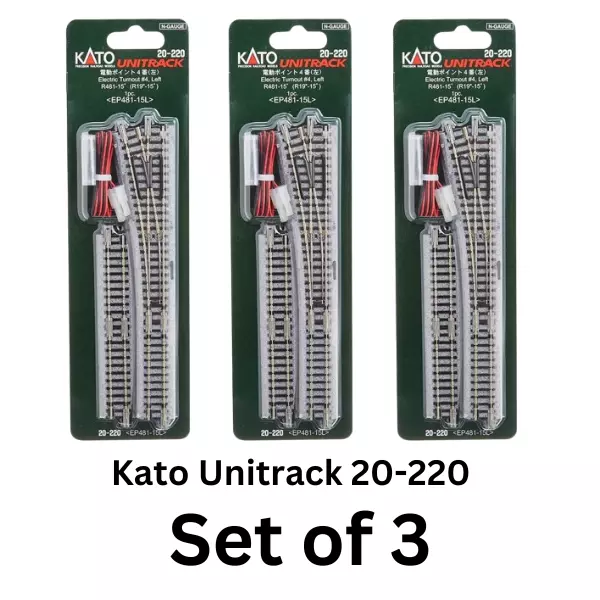 Kato 20-220 N Scale Unitrack Electric Turnout #4 R451-15 LeftEP481-15L Set of 3
