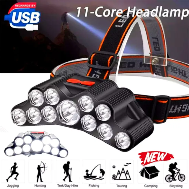 Waterproof Headlight Super Bright Head Torch LED USB Headlamp Camping Hiking UK