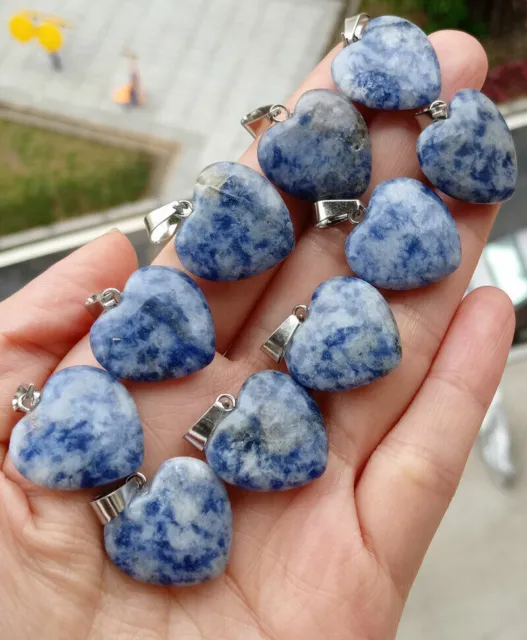 10pcs Blue Spot Jasper Gems stone Heart Pendants Chakra Reiki Healing Amulet