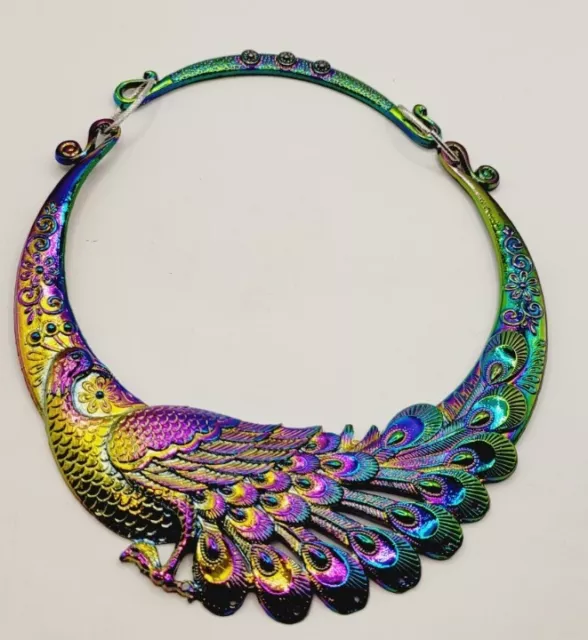 Peacock Necklace Metal Bollywood Fashion DECO Rainbow Statement Jewelry