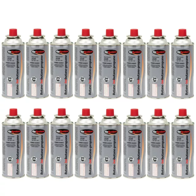 16 x GO SYSTEM Ventil Gas Kartusche Camping Kocher Brenner Butan/Propan 227 g