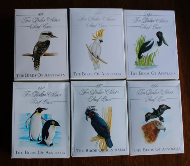 * Complete Set Of Six  The Birds Of Australia Ten Dollar Sterling Silver Proofs