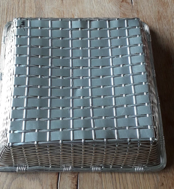 Panier à Pain en Métal Argenté Tressé Signé Christofle Coll. Gallia - Carré 23cm 13