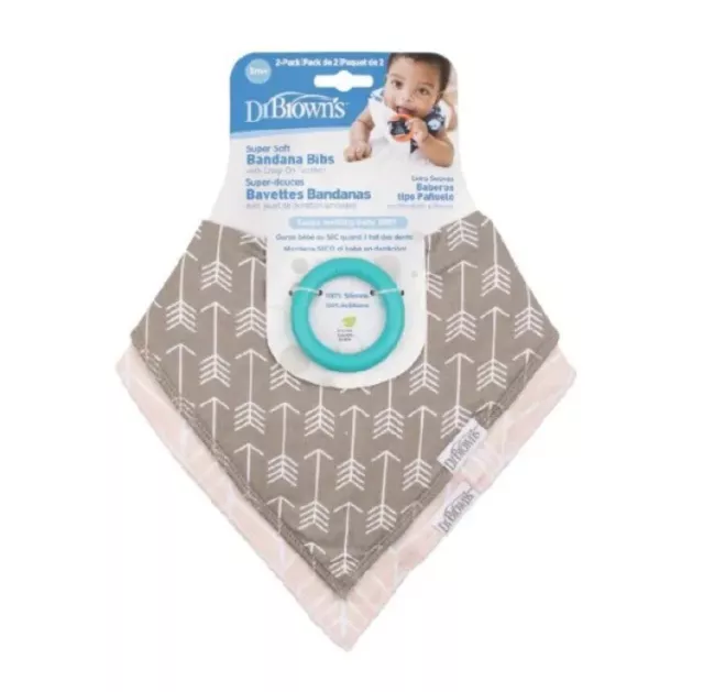 Dr Browns Super Soft Bandana Bibs Baby Teether 3m+ Twin Pack Arrows/Herringbone