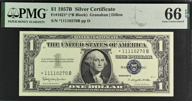 1957B $1 Silver Certificate PMG 66EPQ popular wanted blue seal star Fr 1621*