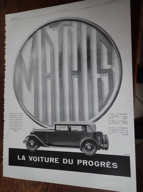 PUBLICITE AUTOMOBILE CLUB MATHIS 10 CV 30.000 KM SUR 30 JOURS DE 1926 FRENCH AD